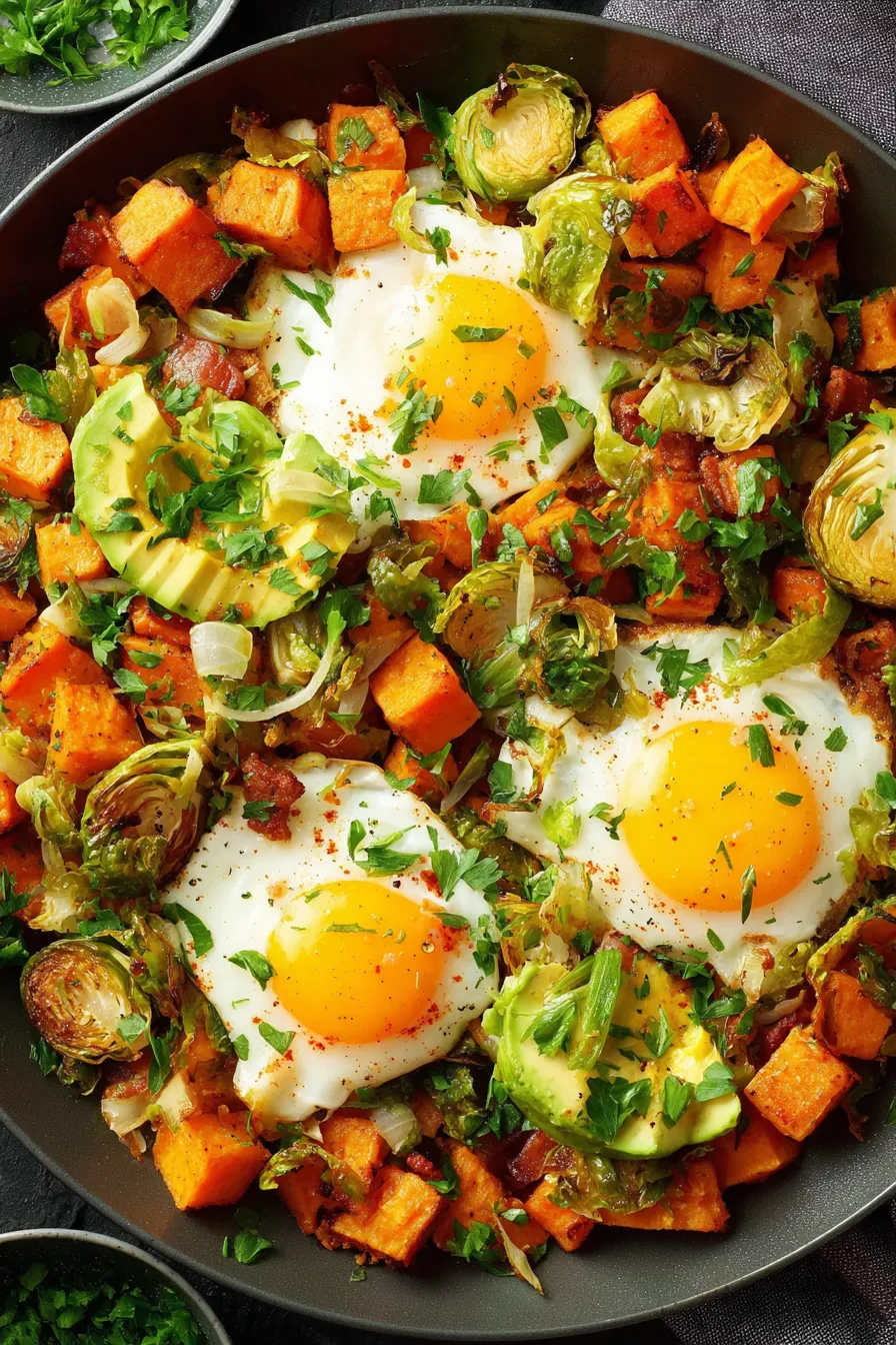 Close-up of crispy edges on sweet potato hash