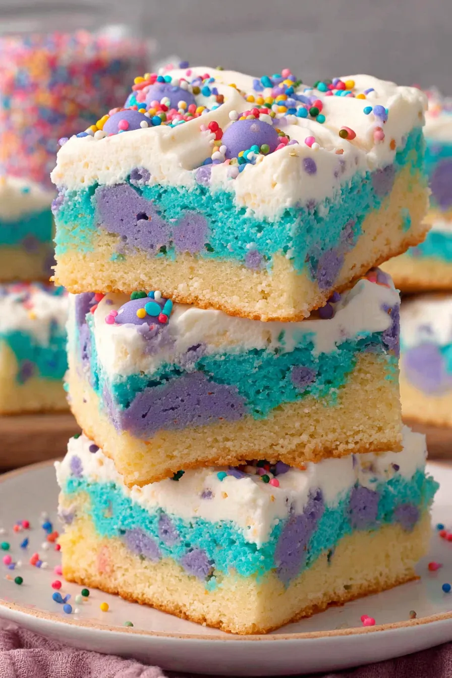 Colorful marbled unicorn frosting close-up