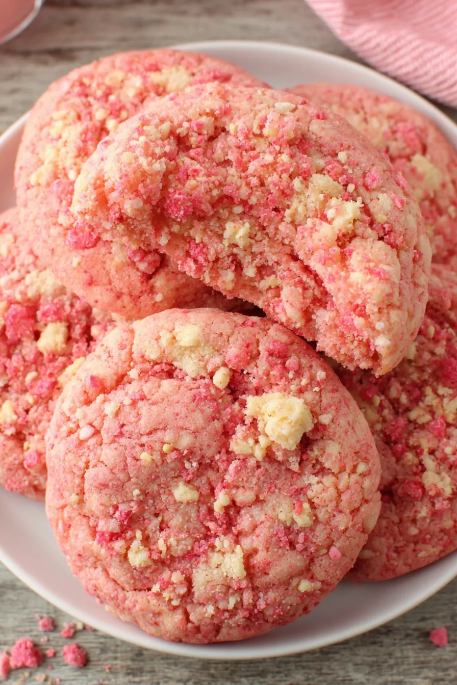 Strawberry Crunch Cookies on a cooling rack