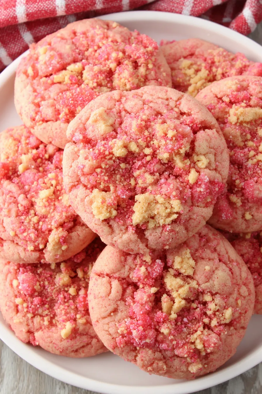 Close-up of crushed Golden Oreos and strawberry coating