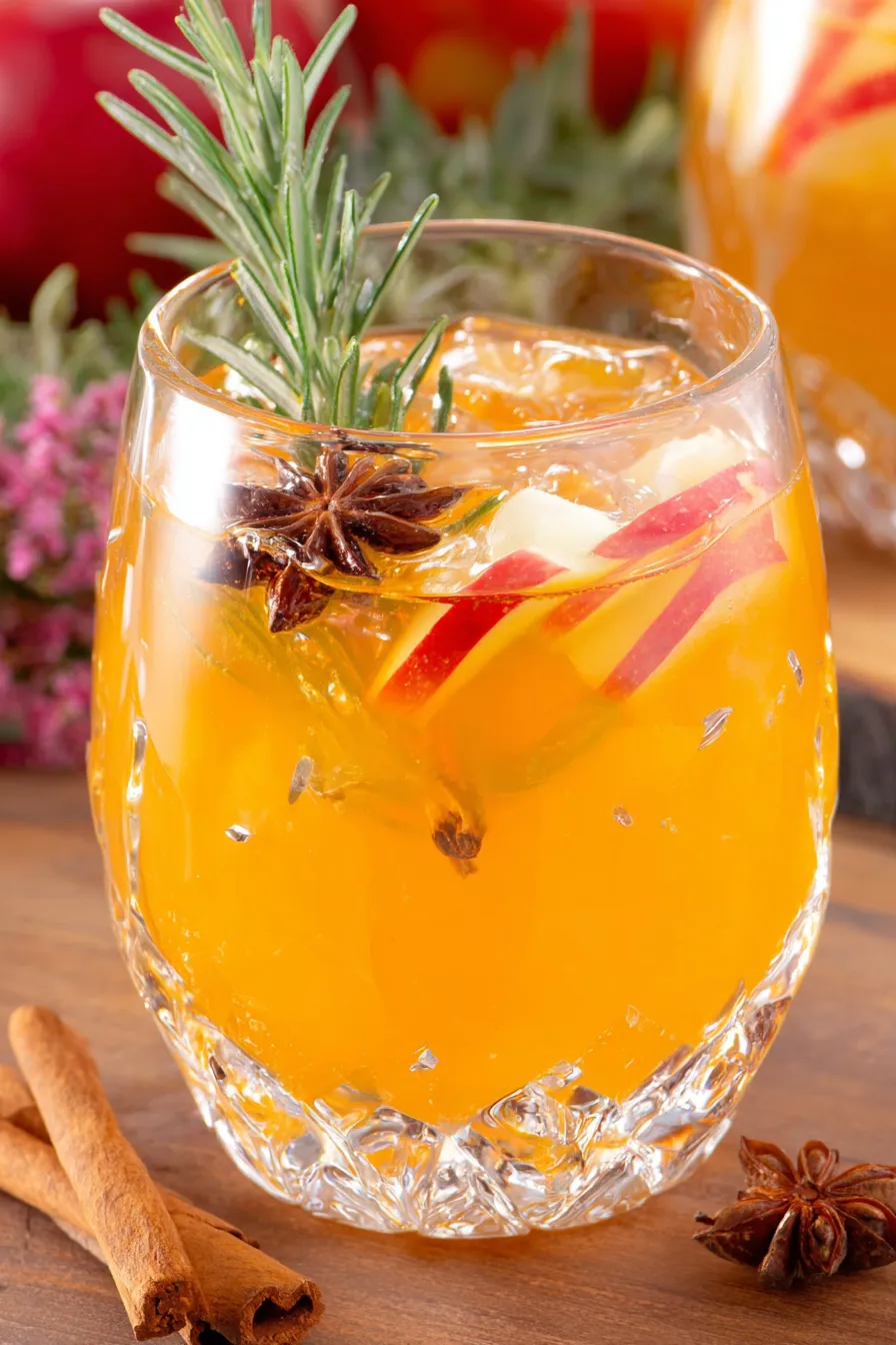 Glasses with garnished apple cider and cinnamon