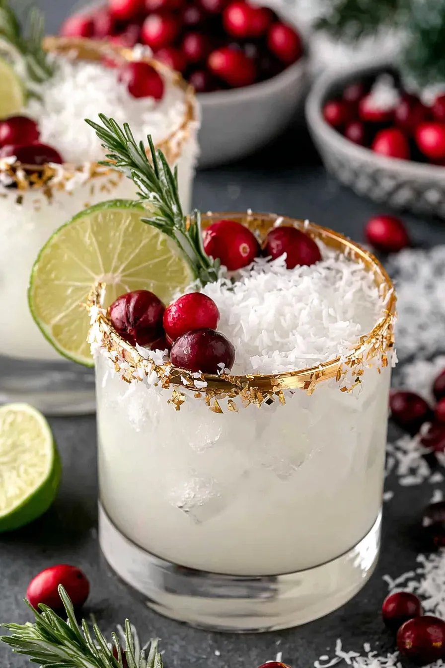 White Christmas Margarita served with rosemary and cranberries