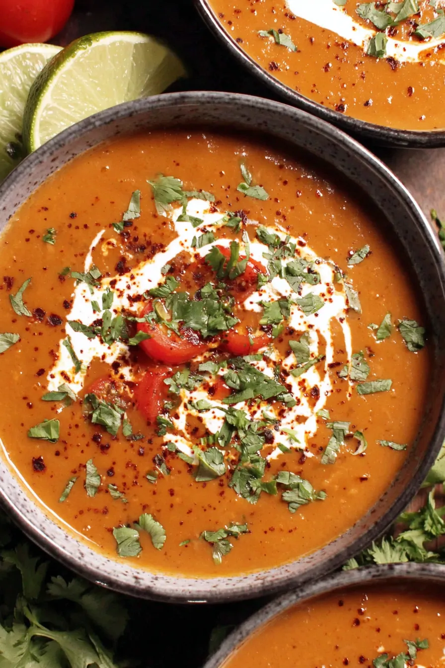 Roasted tomatoes and a pot of spicy pinto bean soup