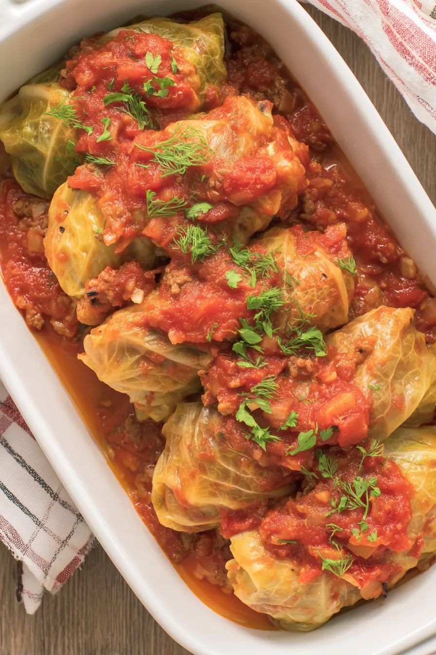Cabbage rolls in baking dish