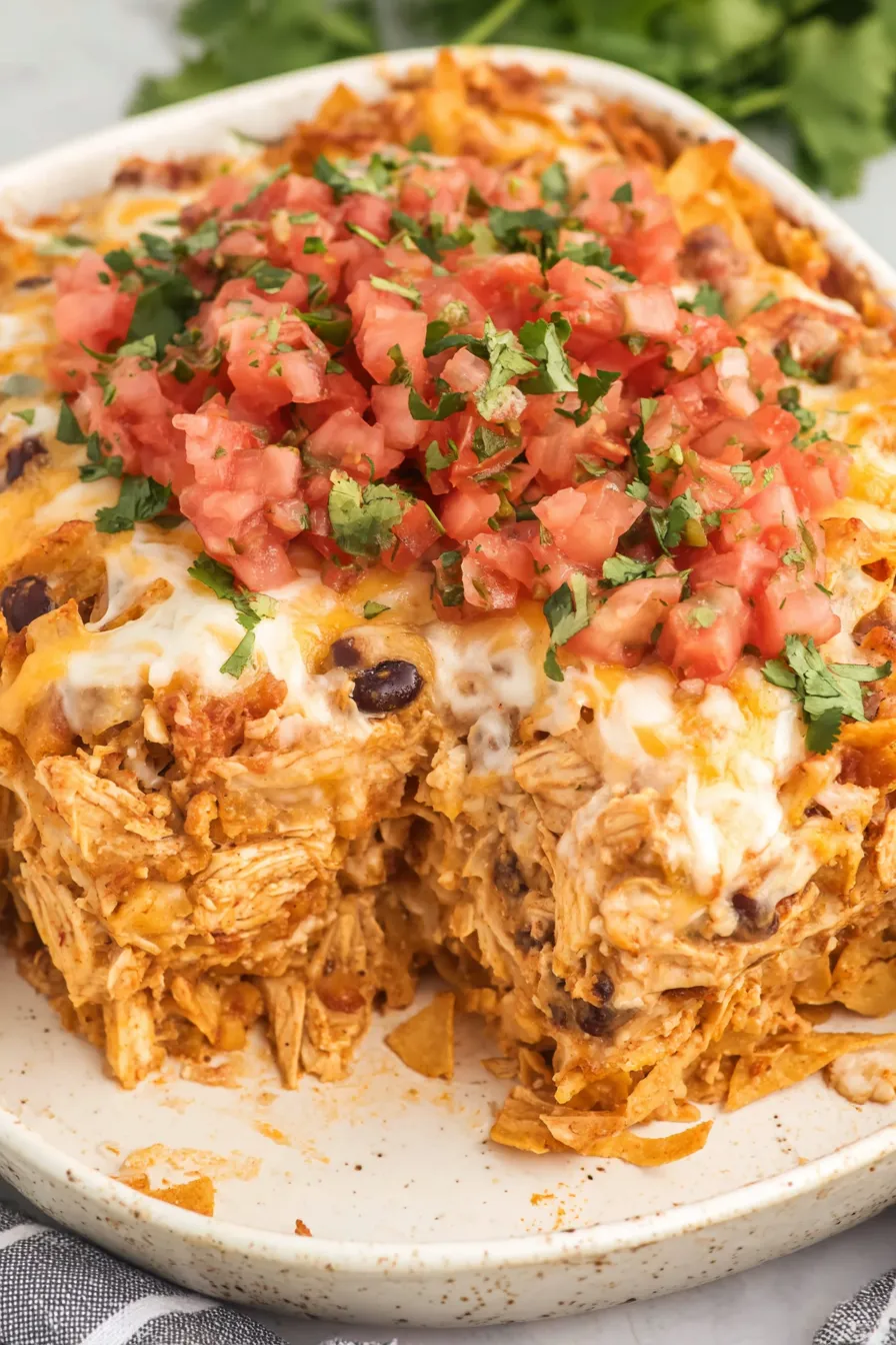 Baked chicken taco casserole straight from the oven