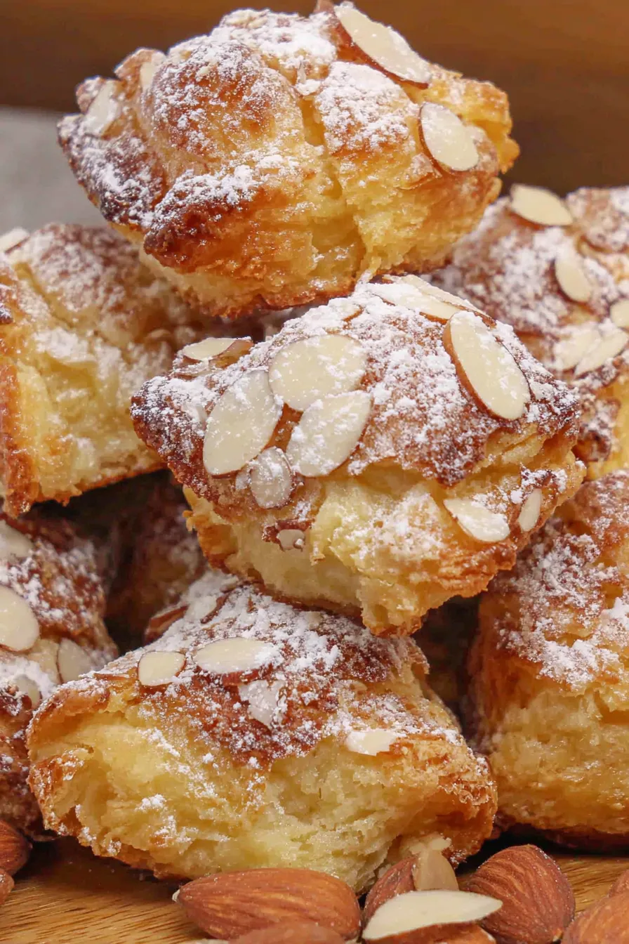 Rolled puff pastry and almond filling components on a work surface