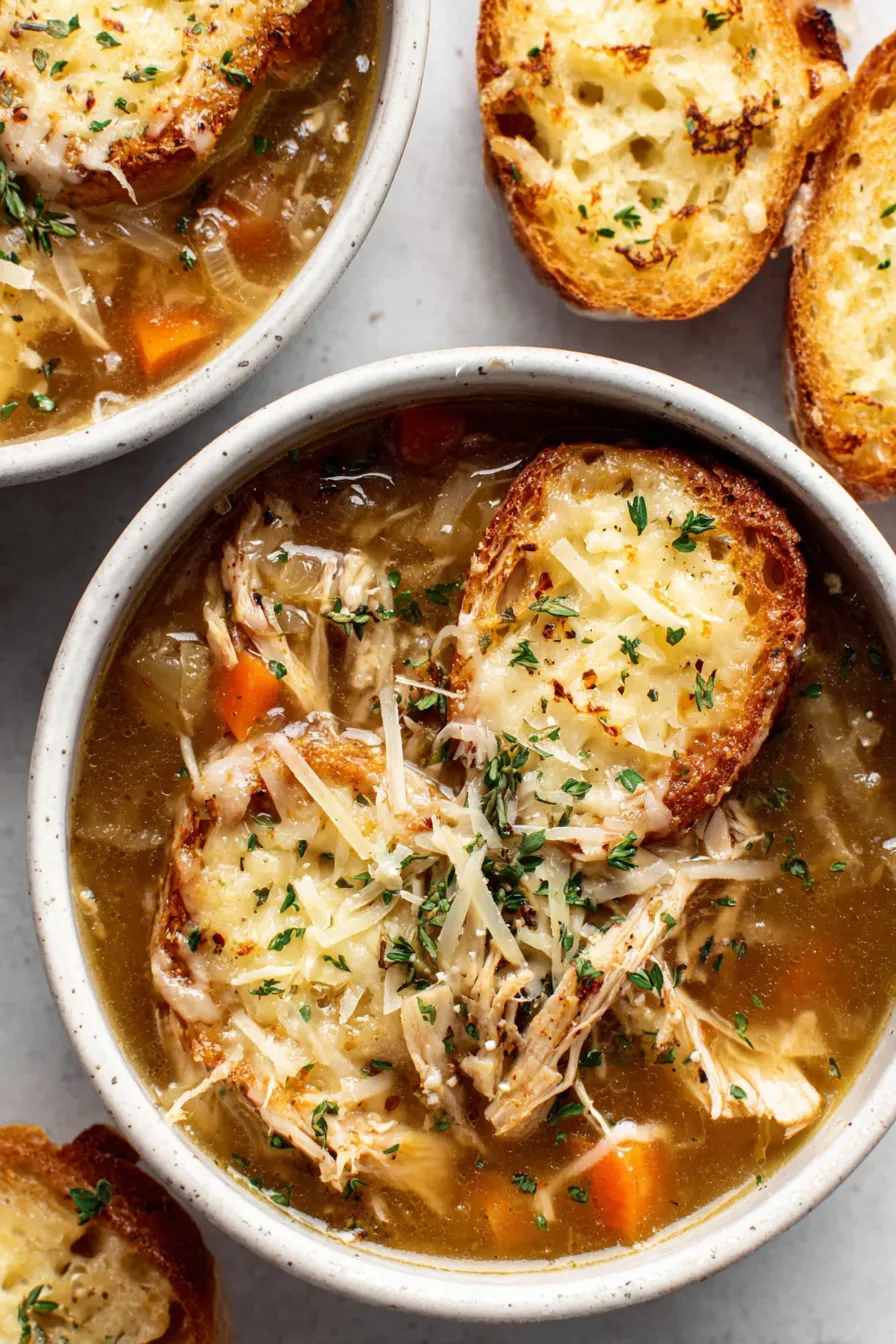 Cheesy baguette toasts topped with melted Gruyère