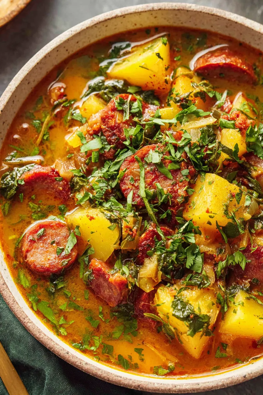 Ingredients laid out for chorizo potato soup with spices