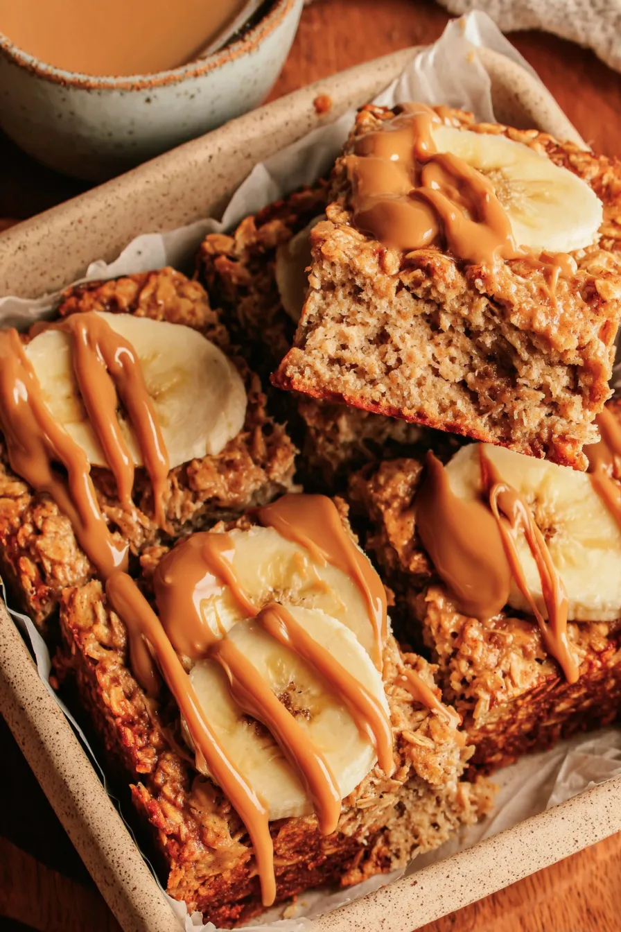 Serving suggestion with banana slices and honey drizzle