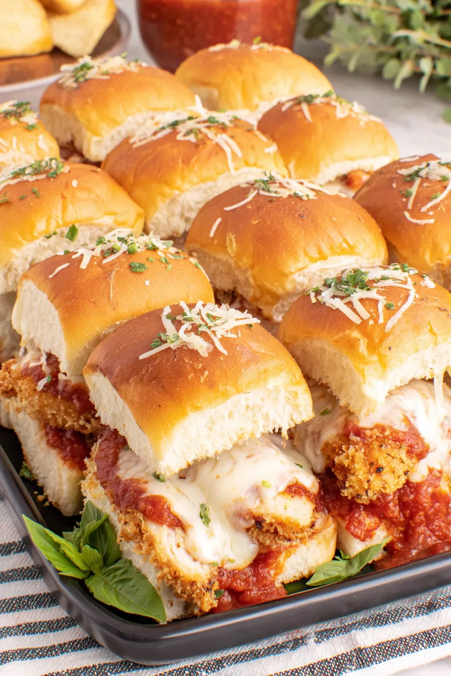 Baked chicken parmesan sliders with melted cheese