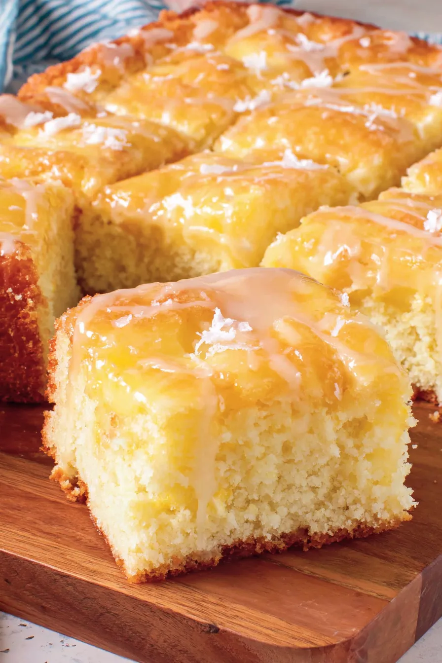 Buttery glazed cake in a 9x13 pan