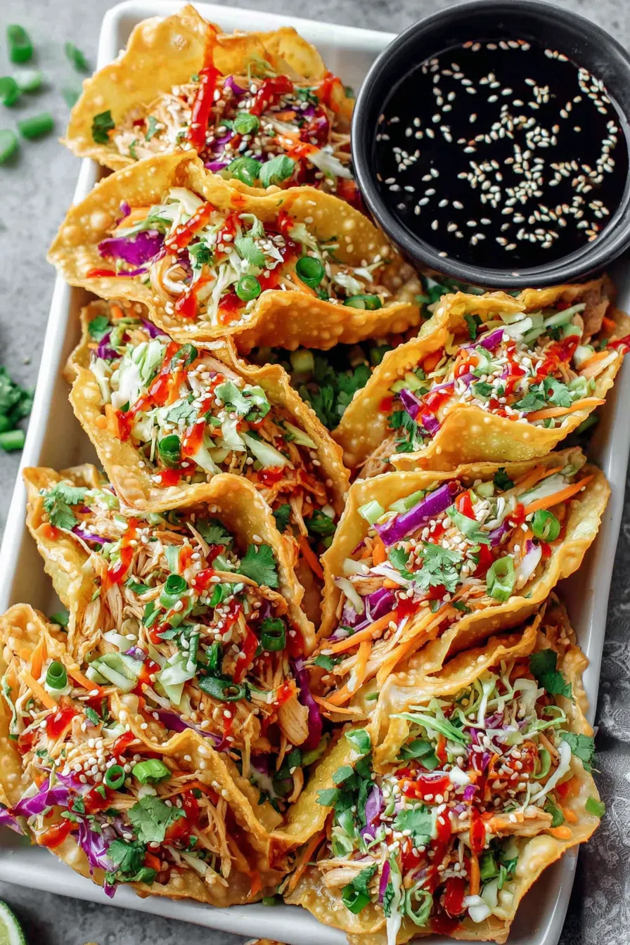 Close-up of chicken filling and sesame seeds