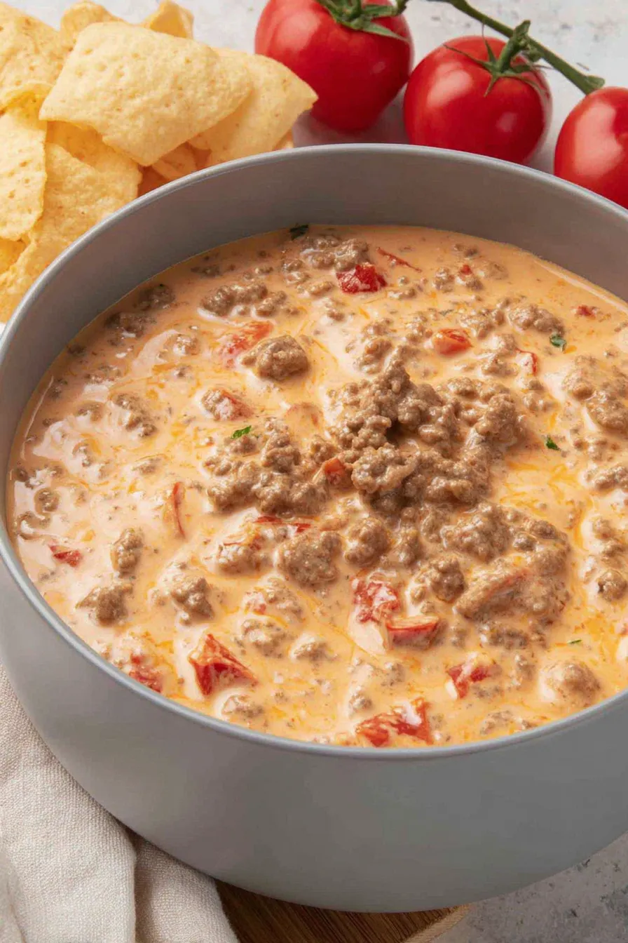 Scoop of Rotel dip on a chip