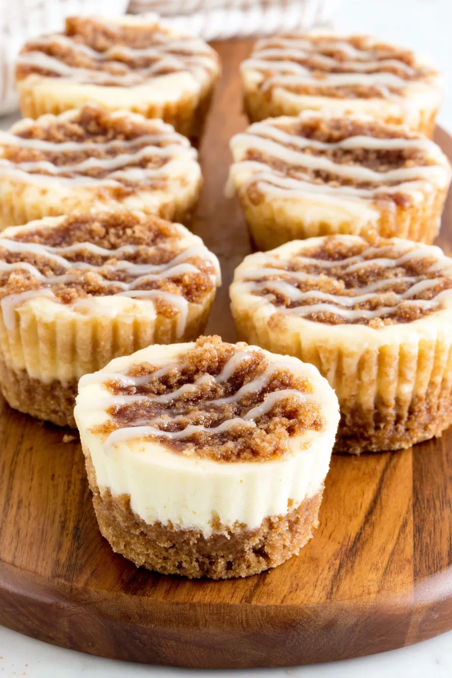 Mini cinnamon roll cheesecakes cooling in a muffin tin