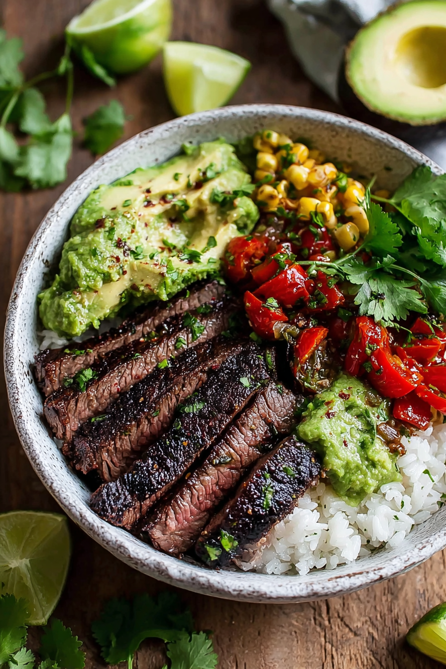 Cilantro lime steak being sliced on a cutting board