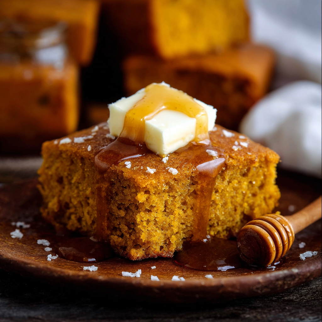 Pumpkin Cornbread with Cinnamon Honey Butter