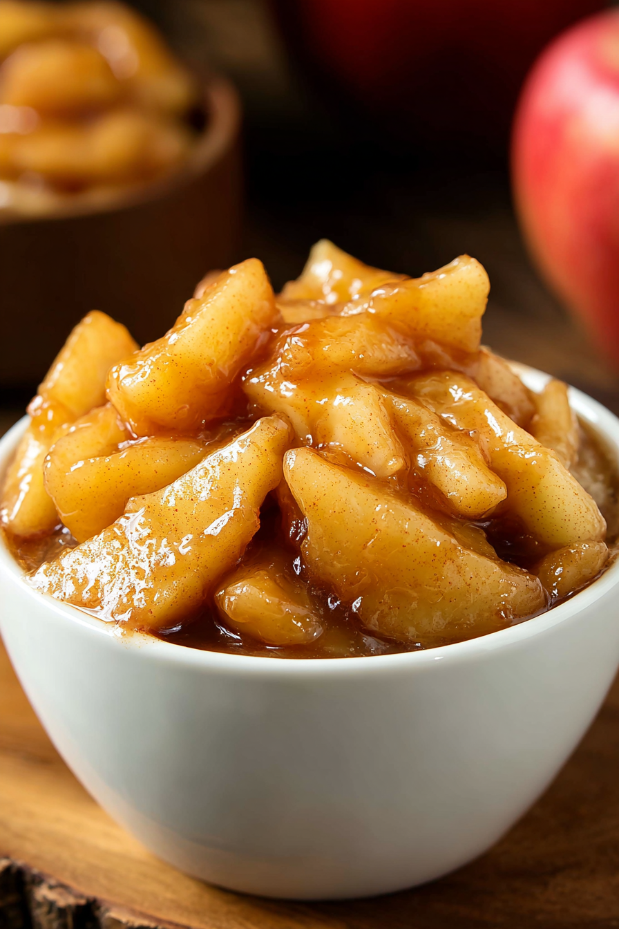 Slow cooker filled with caramelized apple slices