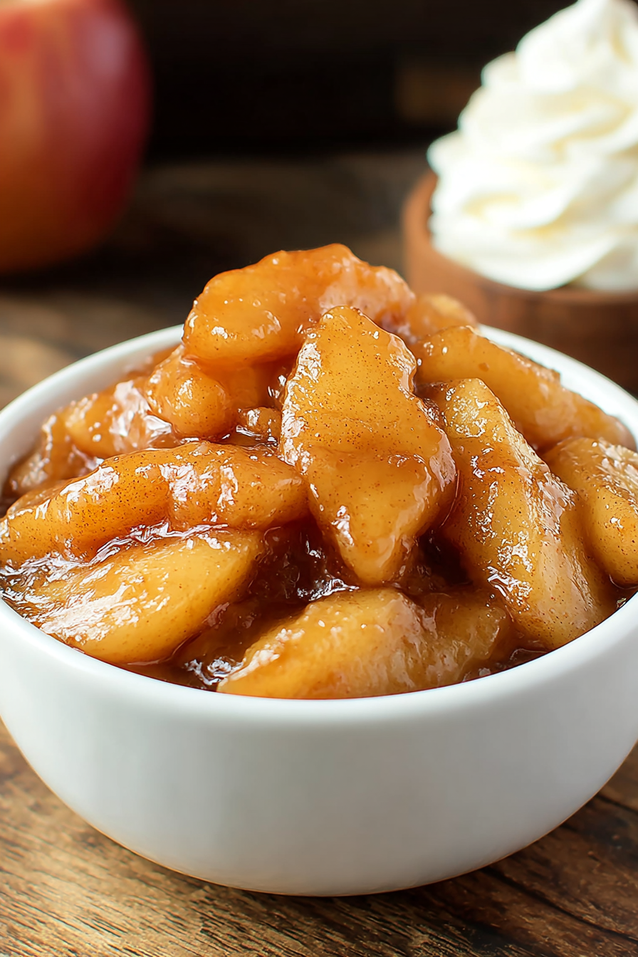Close-up of caramel apple slices served in a bowl