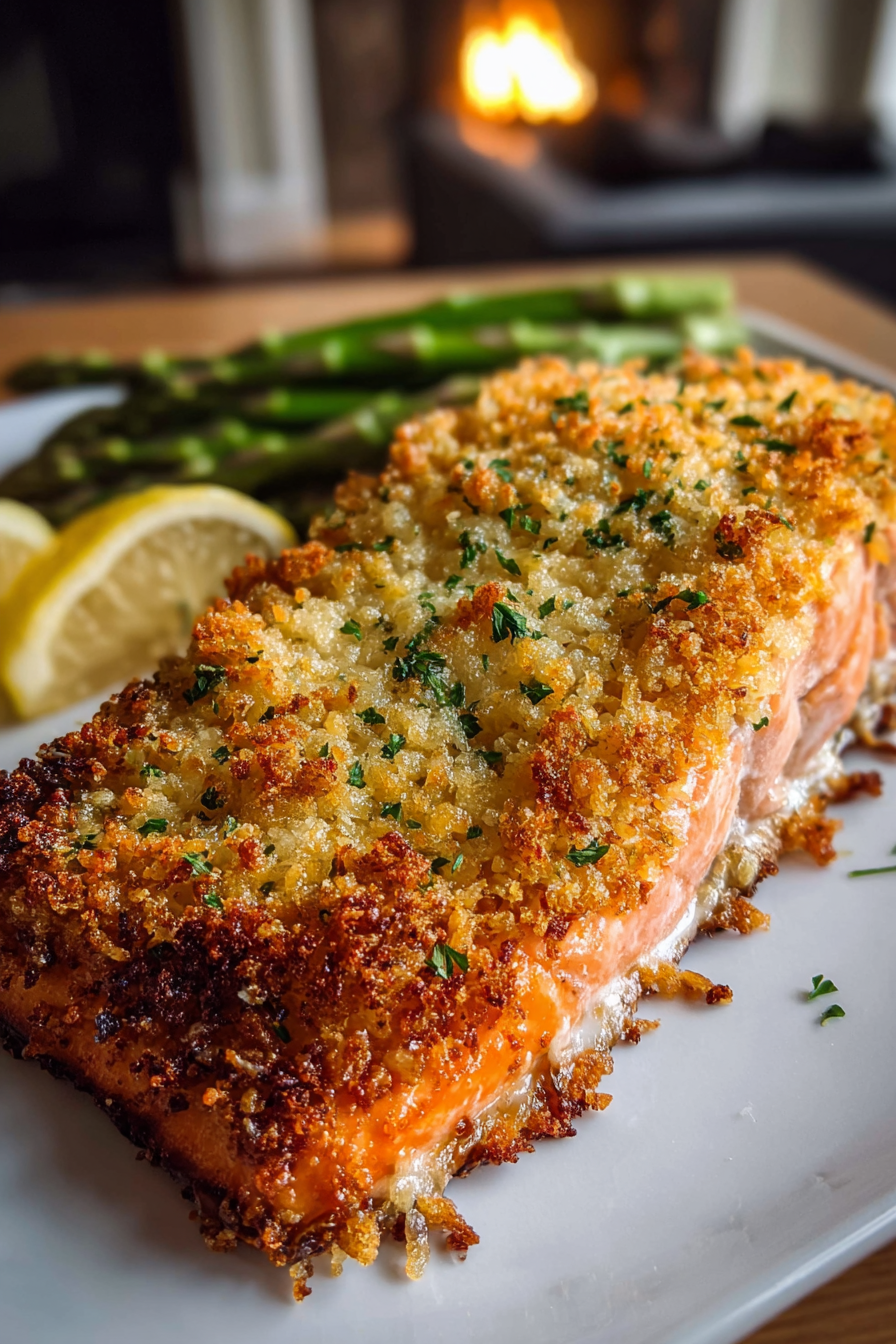 Parmesan crusted salmon on baking sheet