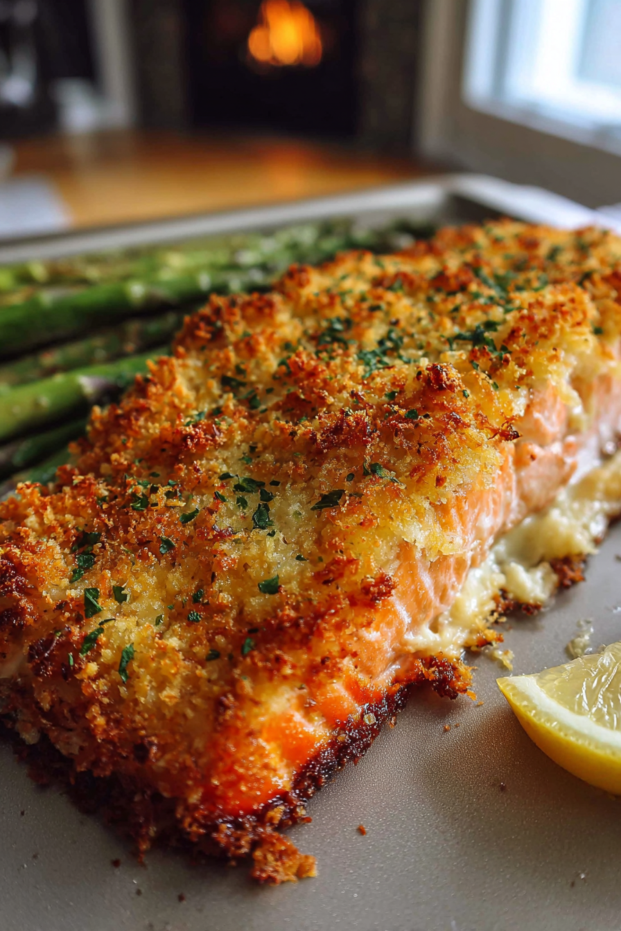 Plated salmon with lemon and salad