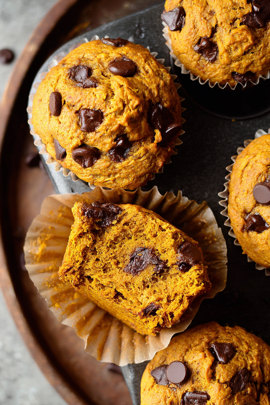 Close-up of muffin crumb with chocolate chips