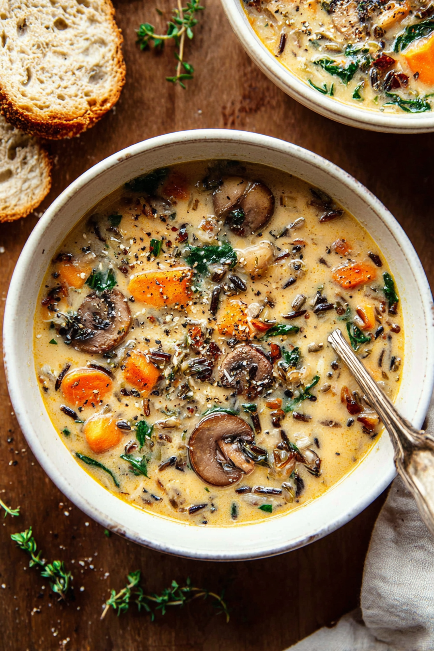 Ingredients for wild rice soup on a counter