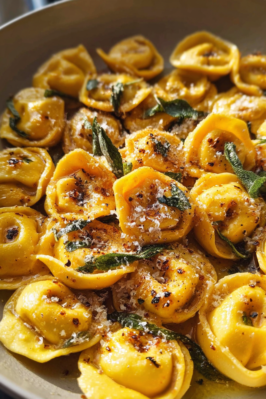 Creamy pumpkin tortellini with sage and parmesan