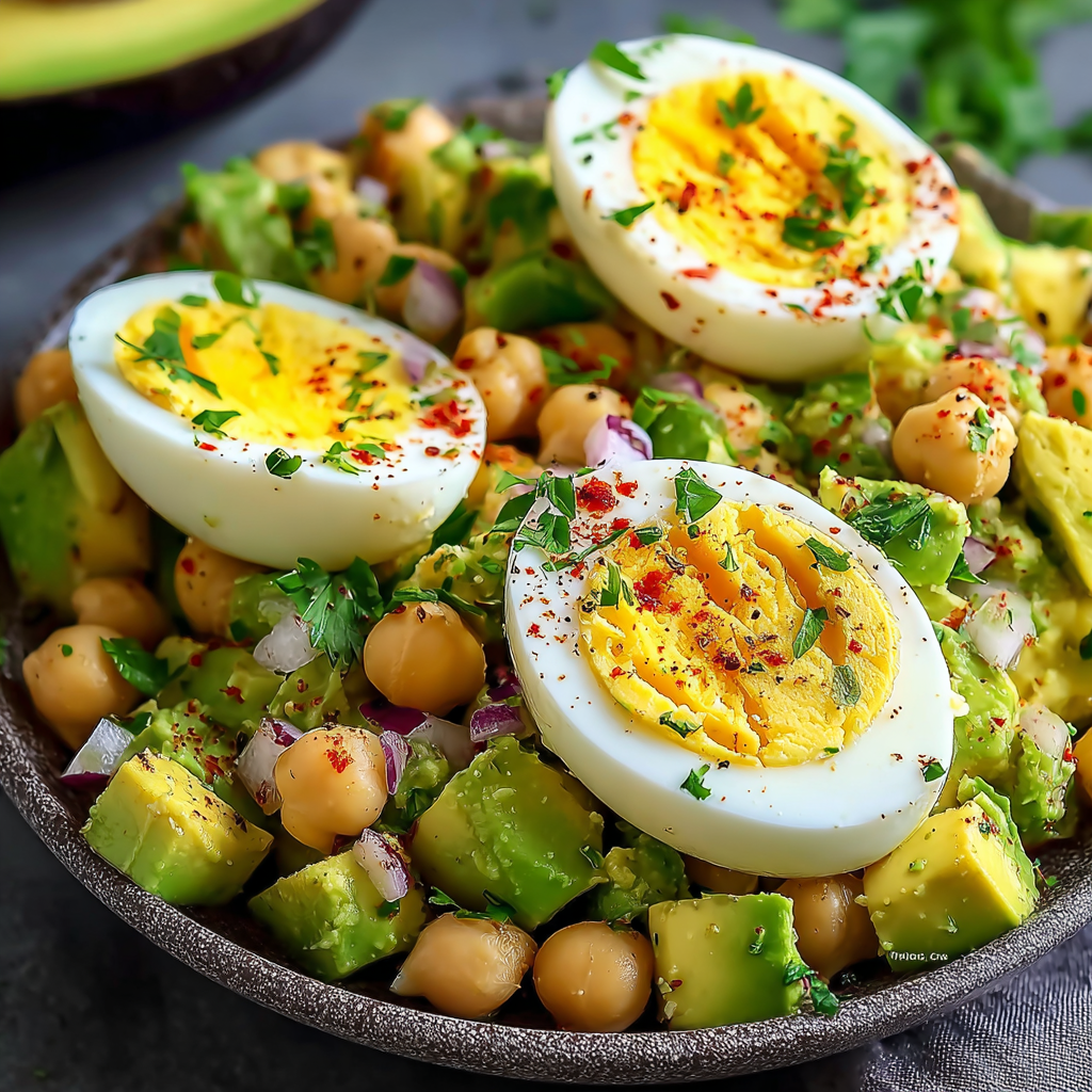 Salade d'avocat, œuf et pois chiches