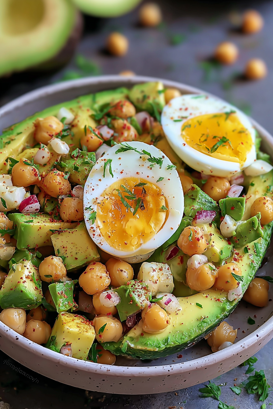 Bol d'ingrédients pour salade avocat pois chiches