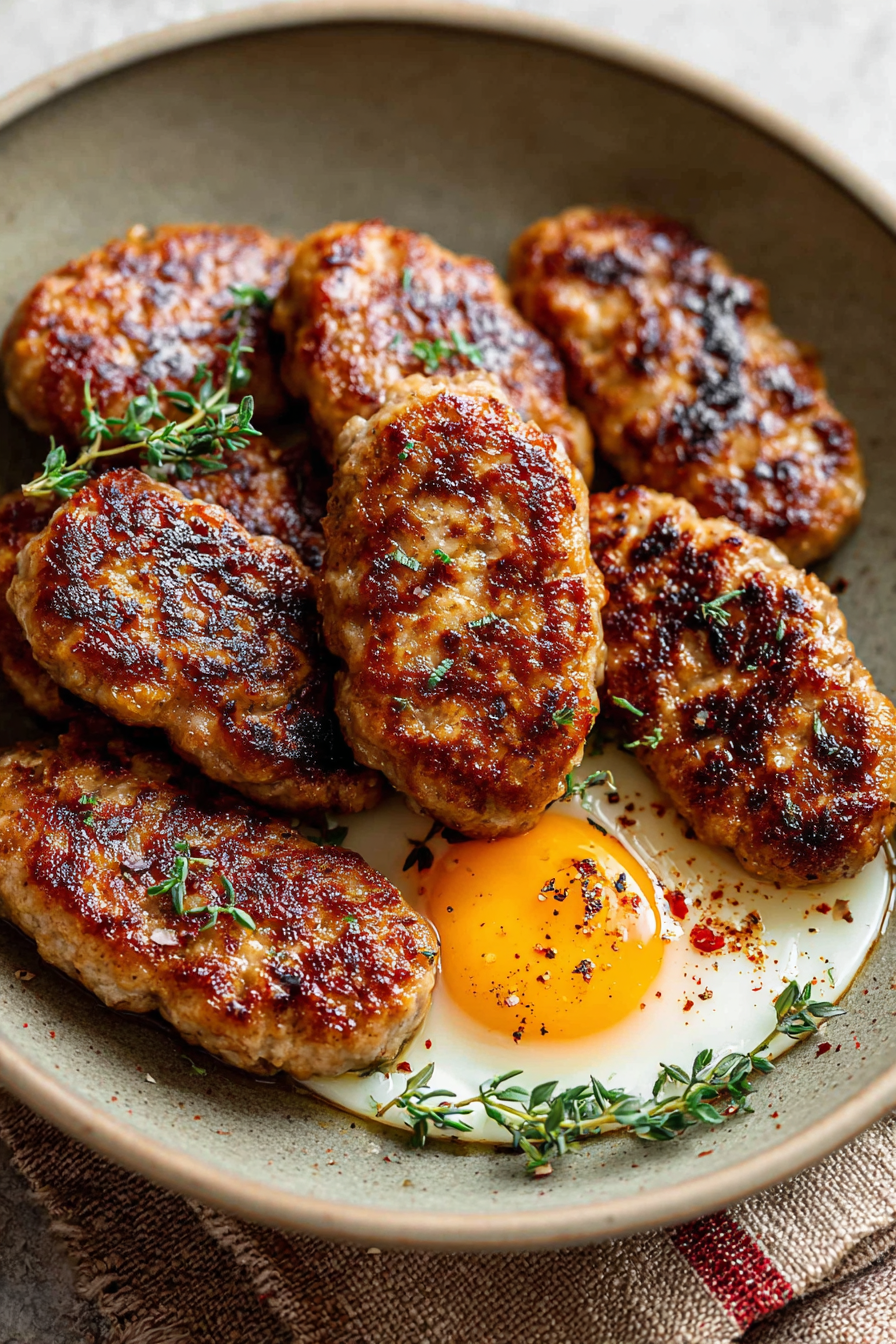 Maple chicken patties cooking in a skillet