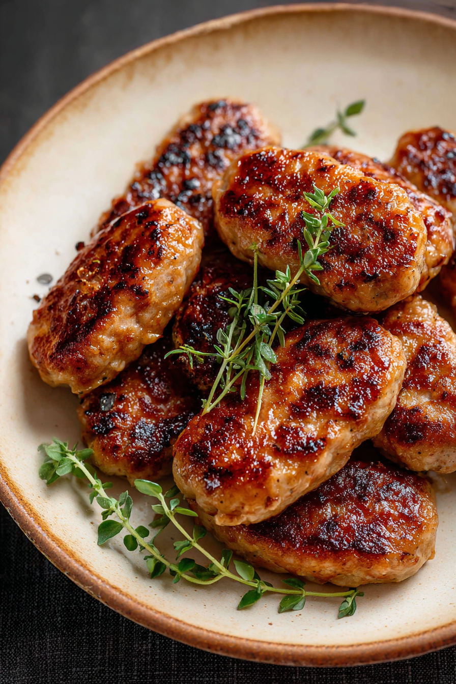 Plated maple chicken patties with herbs