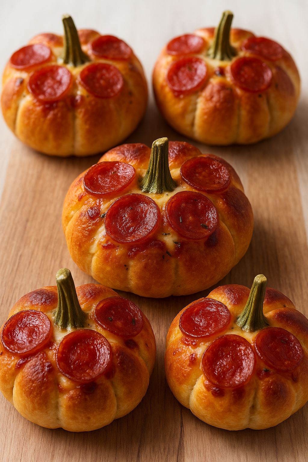 Pepperoni pizza pumpkins served on a platter with marinara