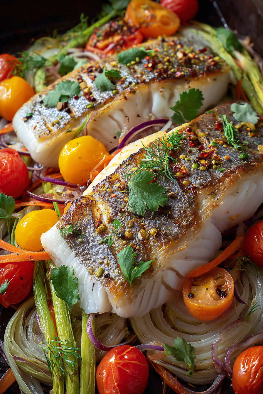 Poisson grillé et vermicelles avec légumes frais