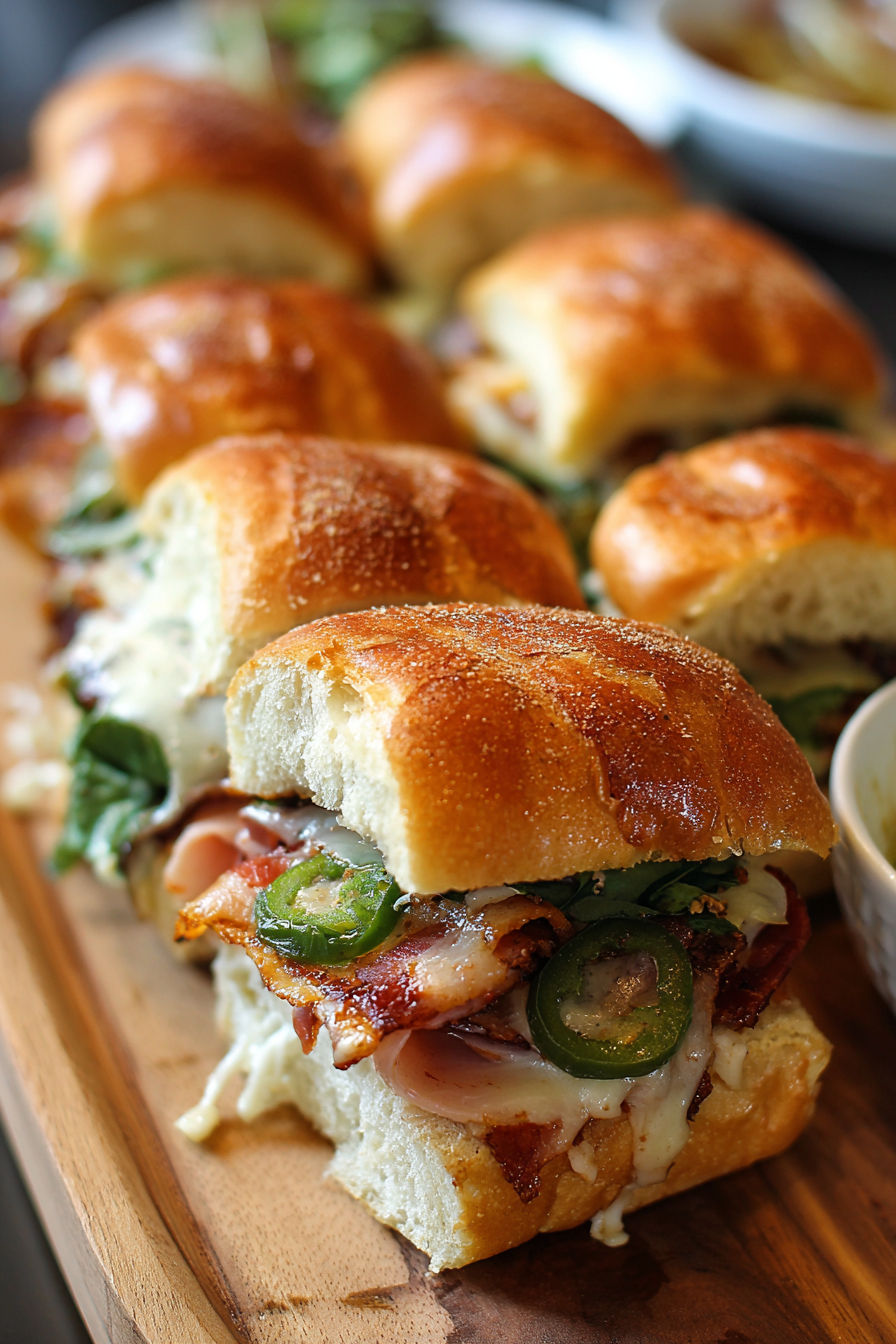 Sliced hot roll sandwich with melted cheese