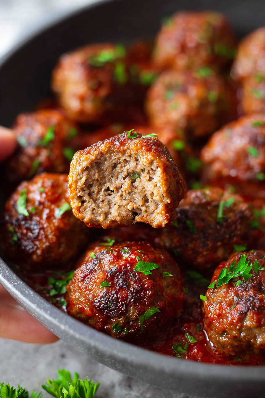 Baked meatballs on parchment
