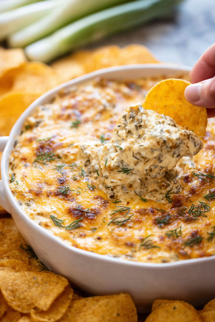 Baked Hissy Fit Dip bubbling in a dish