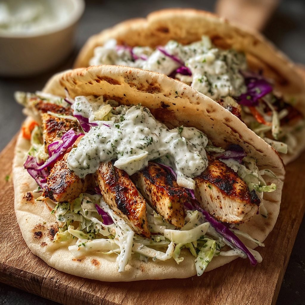 Chicken Pitas with Herby Ranch Slaw