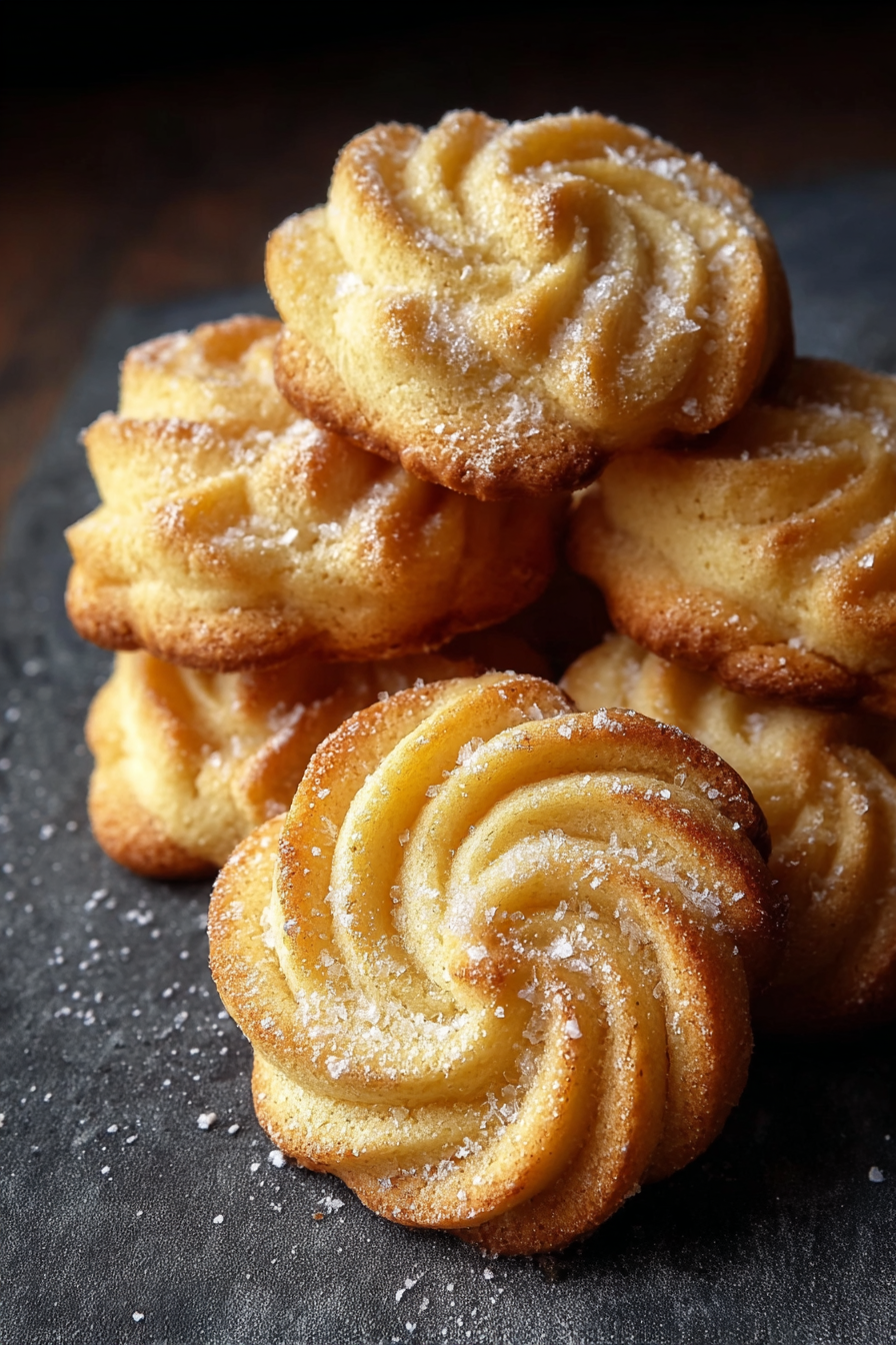 Piped Danish butter cookies on parchment