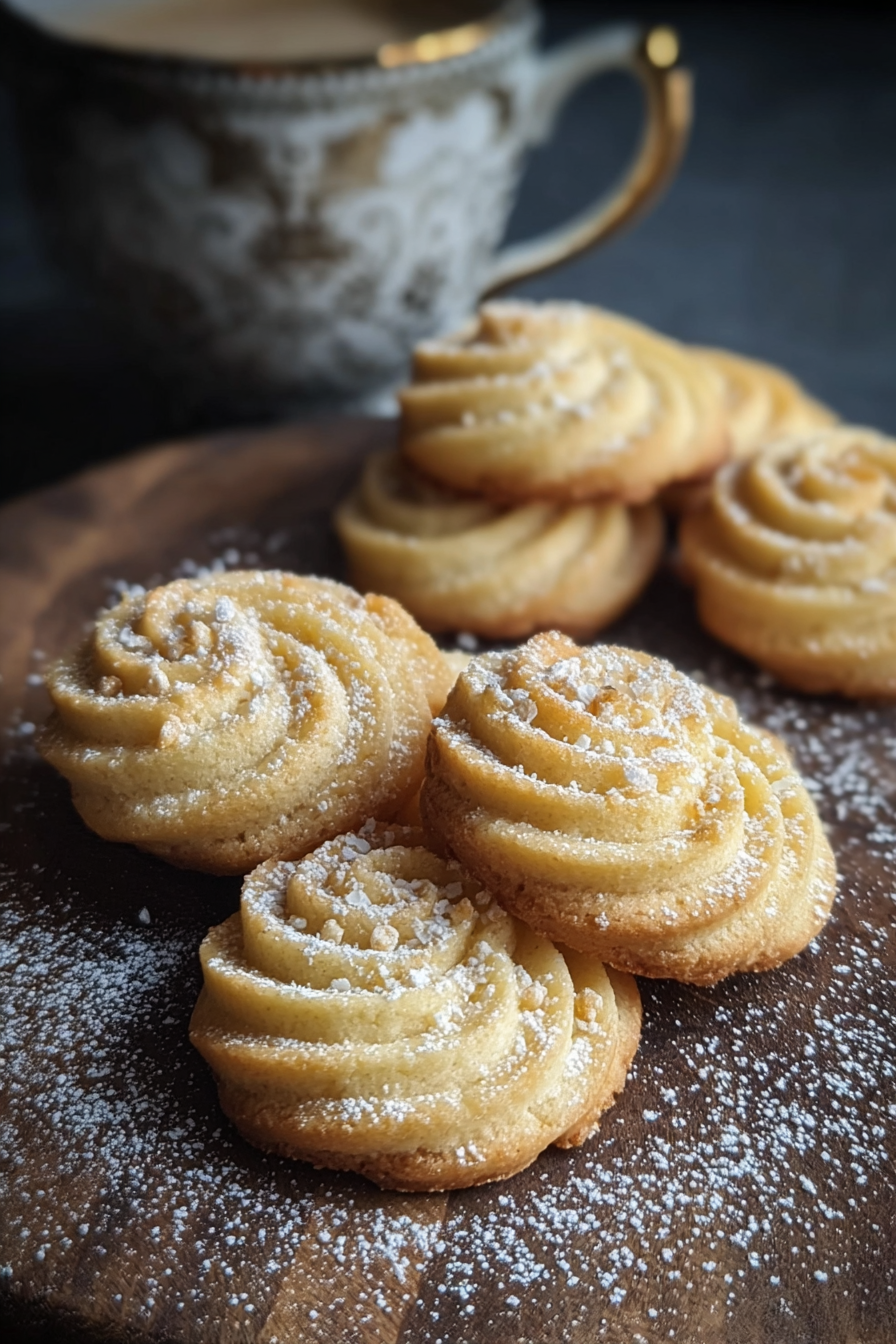 Close-up of golden ridged butter cookie