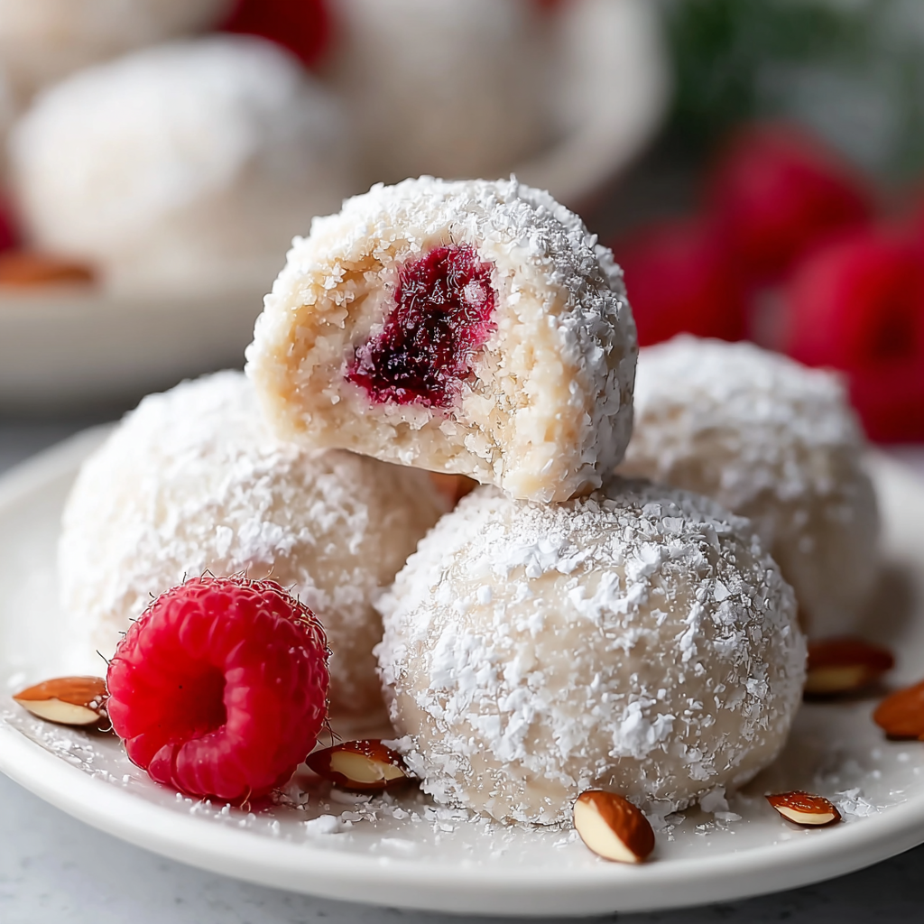 Raspberry Almond Snowball Cookies