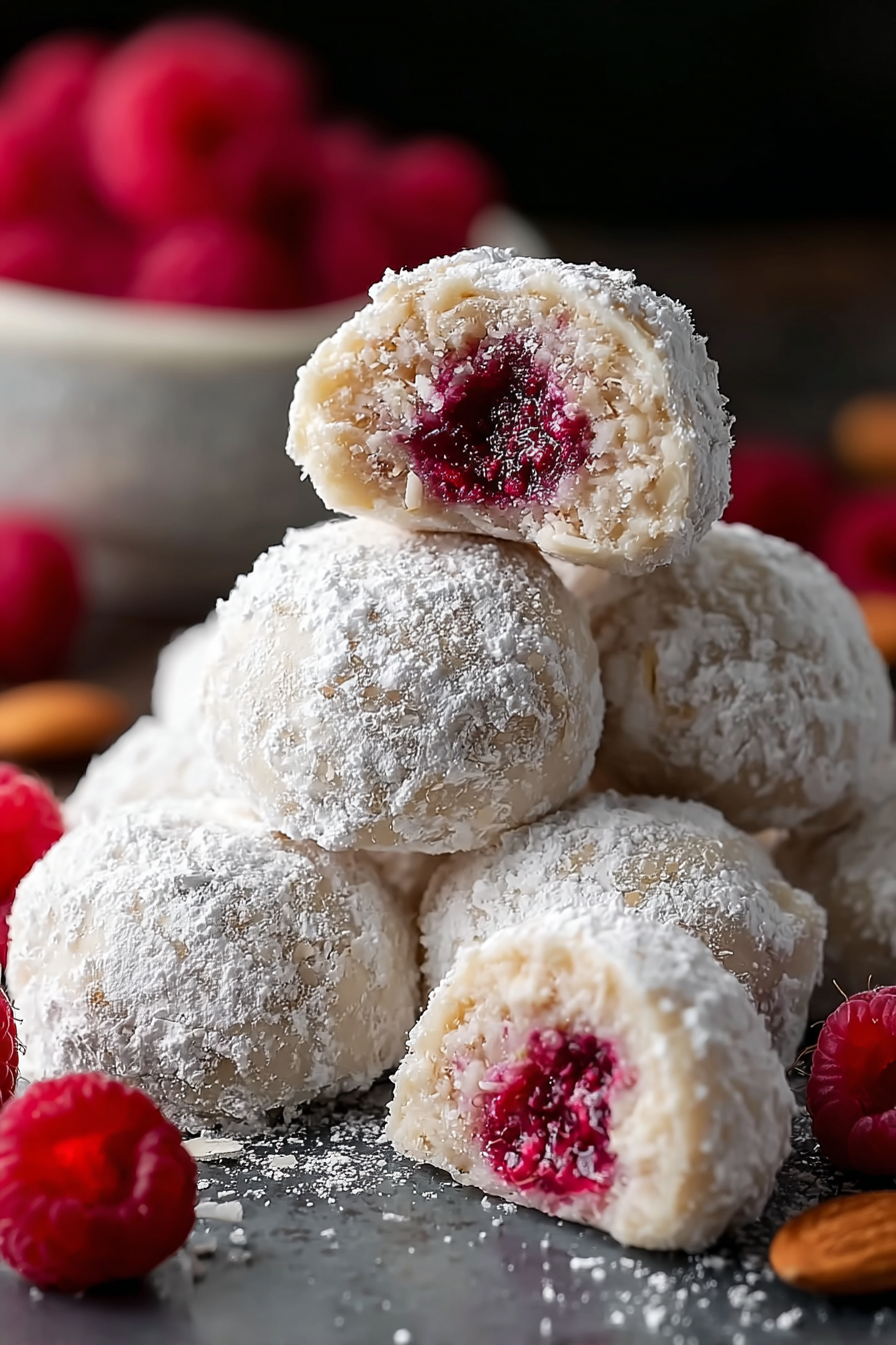 Finished raspberry almond snowball cookies