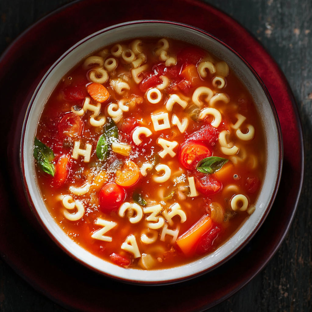 Soupe alphabet aux tomates et petites pâtes