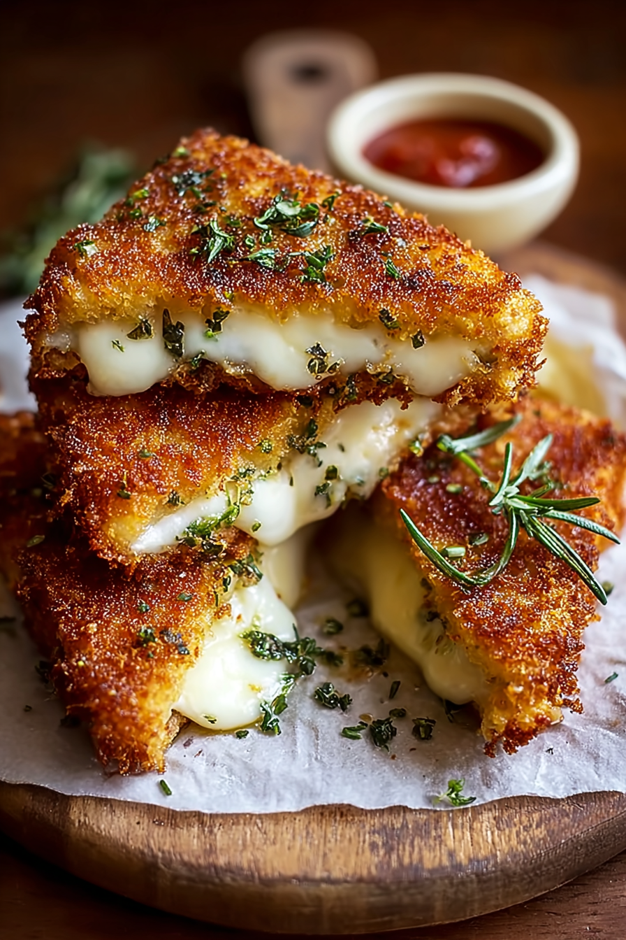 Plated mozzarella en carrozza with lemon and salad