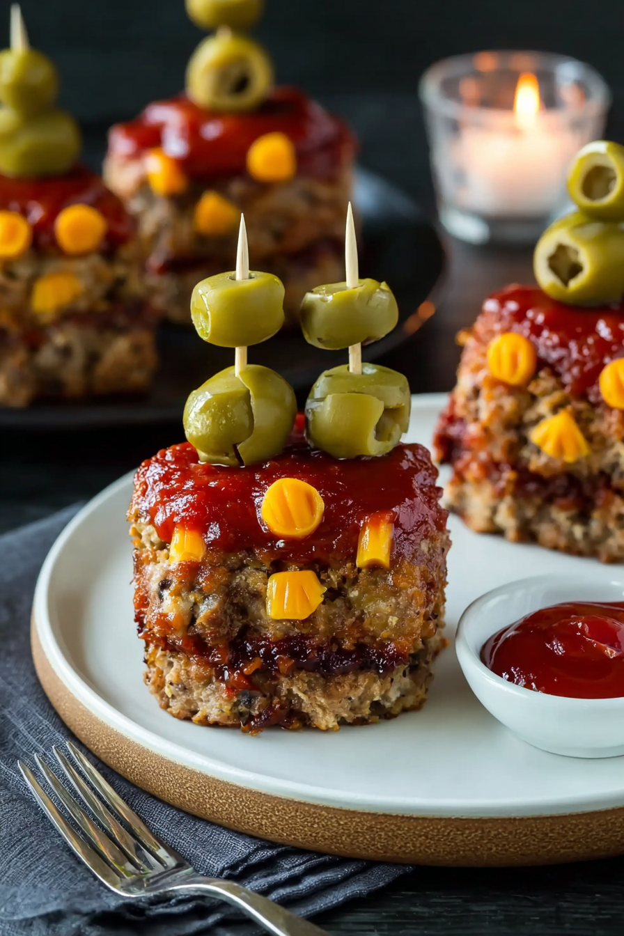Glazed mini meatloaves on a serving platter