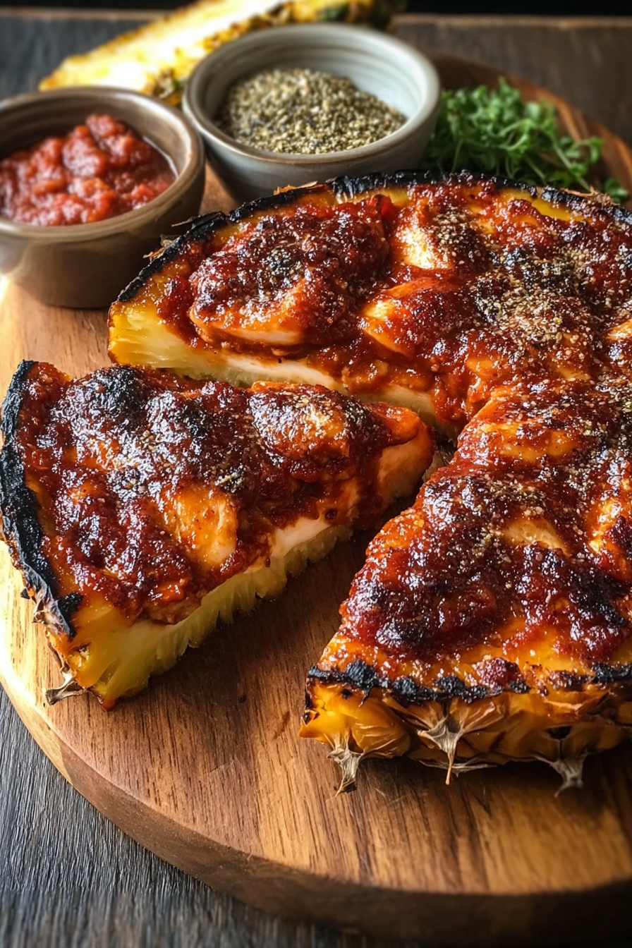Sliced deep dish pizza plated with salad