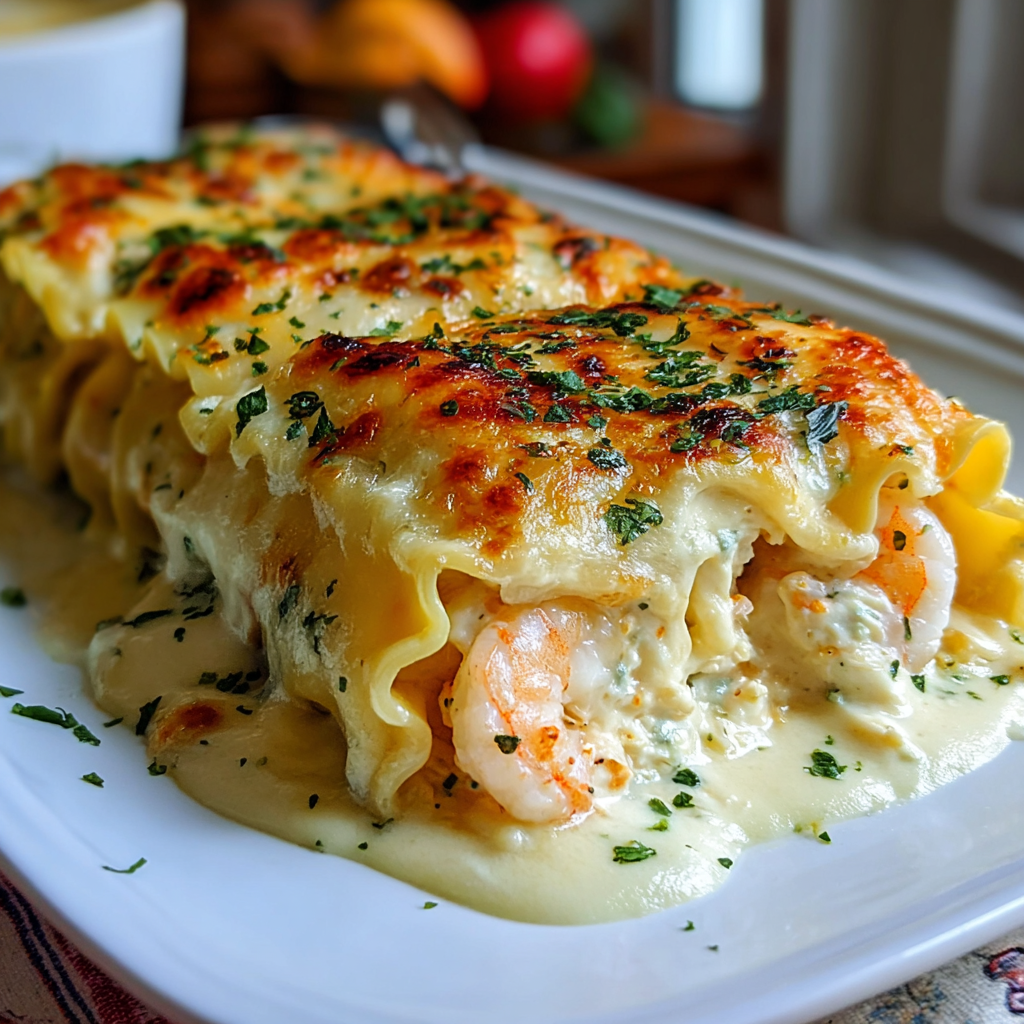 Shrimp & Crab Alfredo Lasagna Roll-Ups