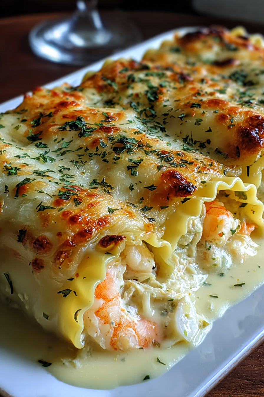 Close-up of cheesy golden top on lasagna roll-ups