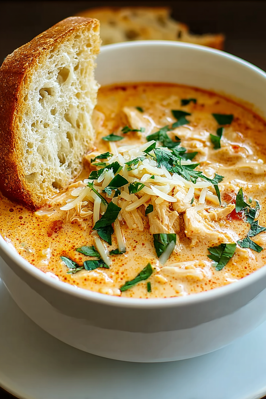 Pot of creamy chicken Parmesan simmering on stove