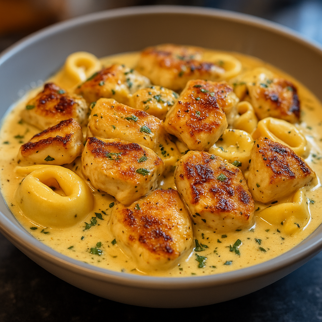 Cajun Chicken Tortellini with Garlic Sauce