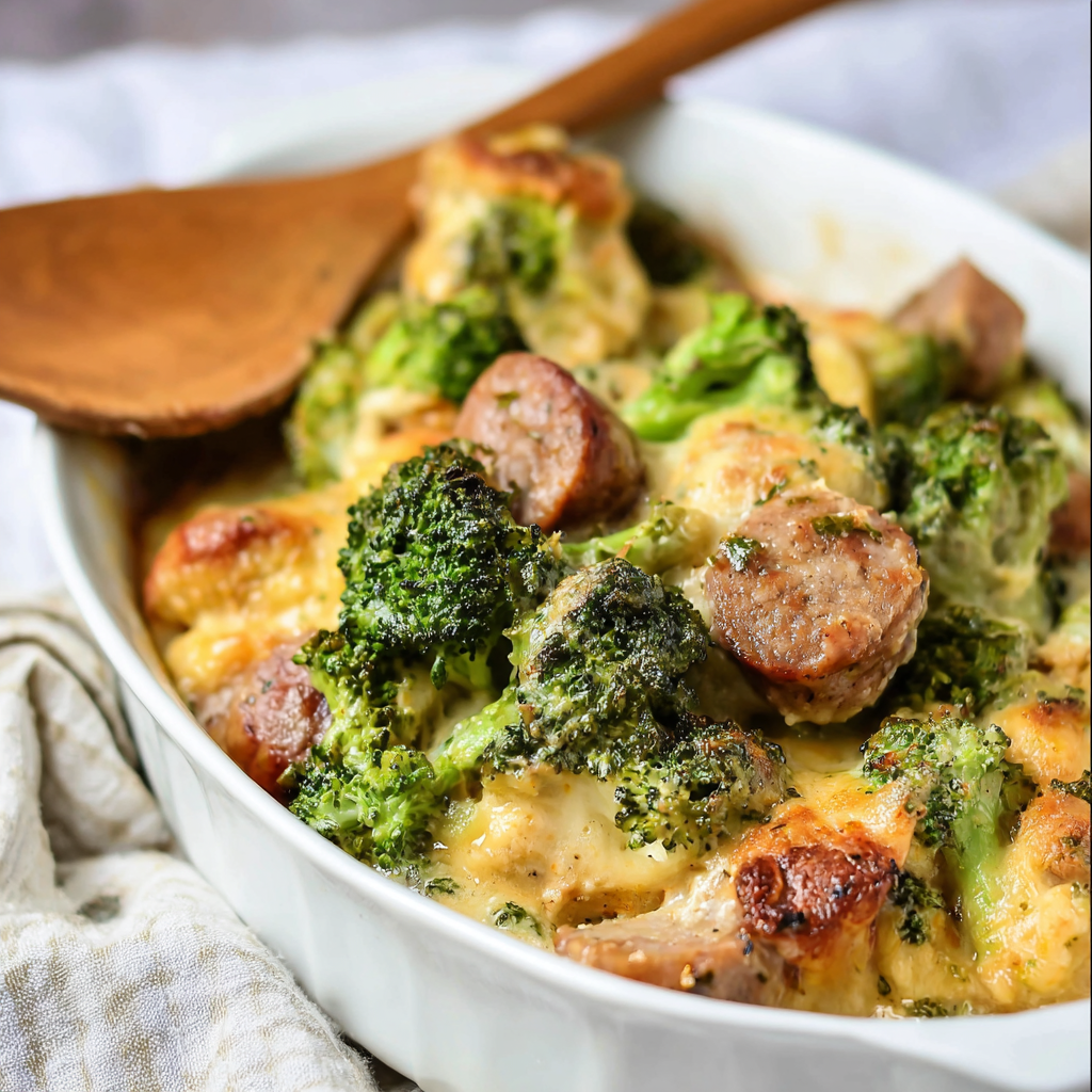 Keto Broccoli and Cauliflower Au Gratin with Sausage
